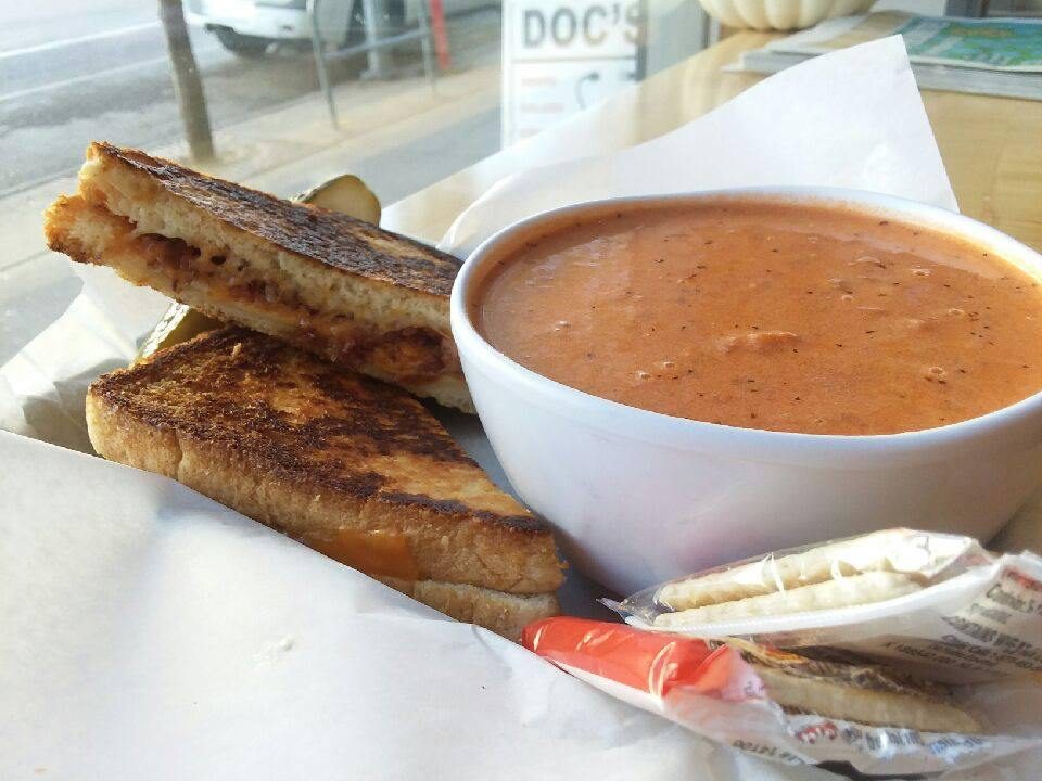 Bacon grilled cheese, served with a cup of tomato basil.